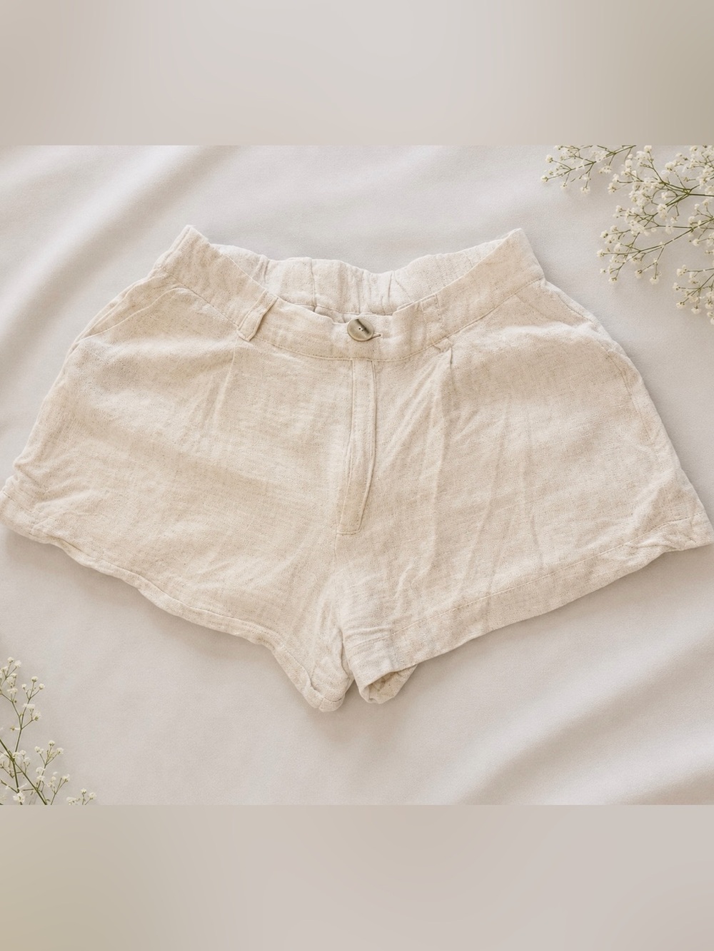 Beige Linen Boho Shorts
